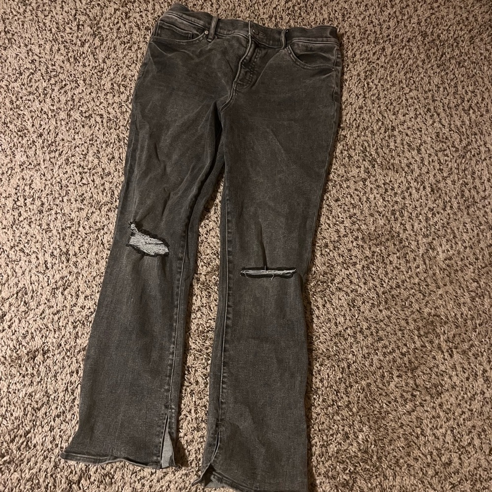 EXPRESS Destroyed Distressed Black Flare Jeans 12s